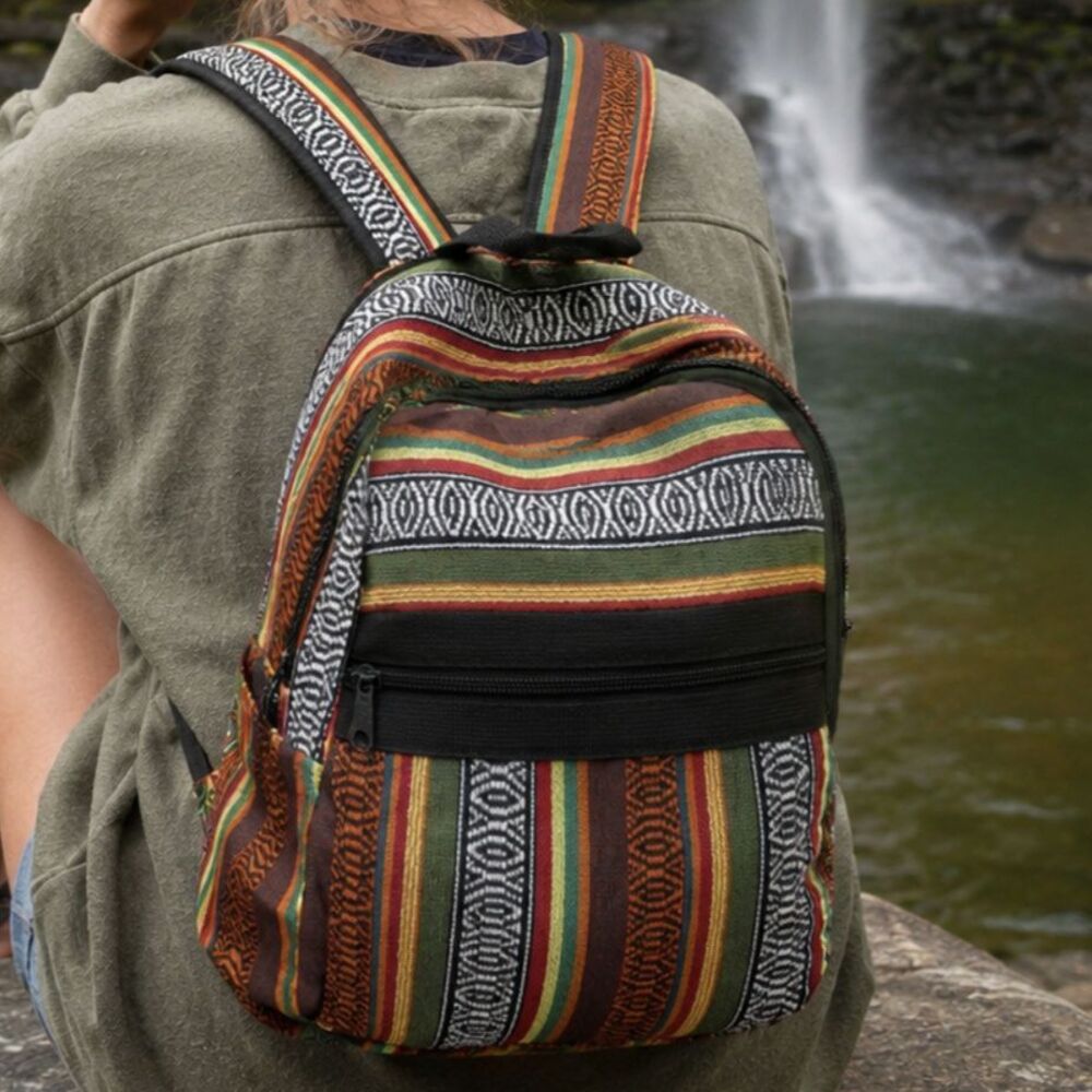 Tribal Geometric Backpack Large Travel Book Bag Baja Lightweight Woven Cotton